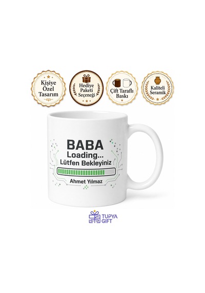 Baba Loading Yazılı Teknoloji Temalı Kupa Bardak Babalar Günü Hediye Beyaz / Çok Renkli