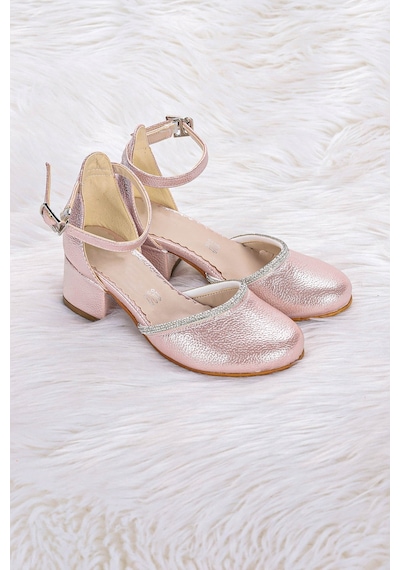 Kiko Kids 771 Taşlı Kız Çocuk 5 Cm Topuklu Sandalet Ayakkabı Pudra