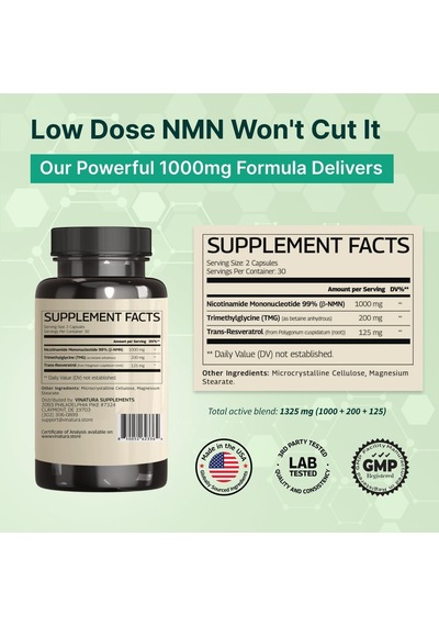 Vınatura Nmn 1325 Mg Nmn 1000mg With Resveratrol And Tmg Nad+ 60 Caps