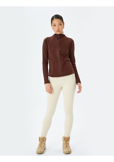 Koton Slim Fit Uzun Kollu Fermuarlı Dik Yaka Polar Hırka Kahverengi 5wak10137ek Kahve
