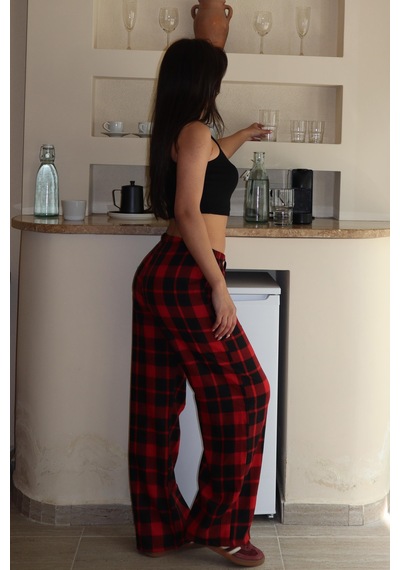 Madmext Bordo Ekoseli Kadın Pantolon Mg2401 Bordo