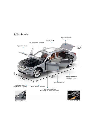 Scowetto Bmw 760li Araba Bmw 7 Serisi Araba 1:24 Diecast Metal Model Araba Koleksiyon Araba Sesli Işıklı