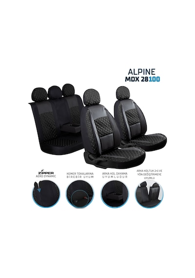 Subaru Xv Yarı Deri Oto Koltuk Kılıfı Ön Arka Set Alpine Siyah Fs