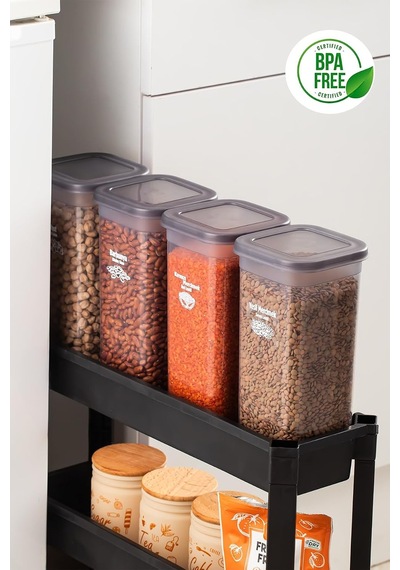 432 Gr 6lı Etiketli Kare Un Erzak Bakliyat Saklama Kabı Takımı Seti 1.70 Lt - Gri, 432-gr-6 Diğer
