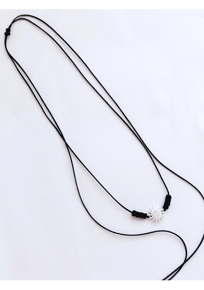 Gümüş Güneş Şans Çarkı Siyah İp Tasarım Kadın Choker Kolye Gümüş Güneş Şans Çarkı Siyah İp Tasarım Kadın Choker Kolye