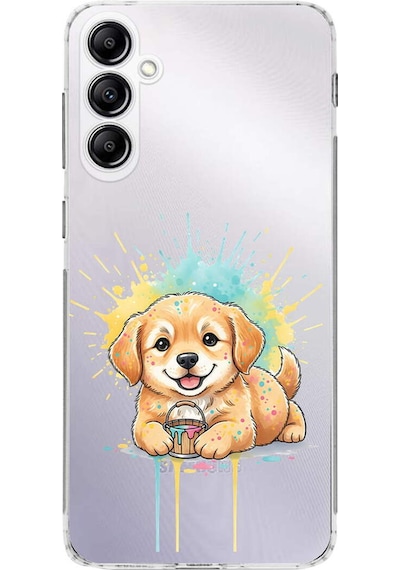 Samsung Galaxy A14 İle Uyumlu Splash Köpek Tasarımlı Şeffaf Silikon Kılıf Şeffaf