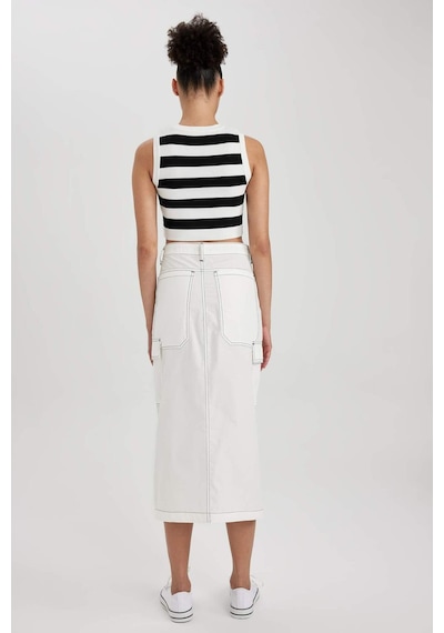 Defacto Coool Kargo Fit Poplin Midi %100 Pamuk Etek A8605AX23SMWT32 Beyaz