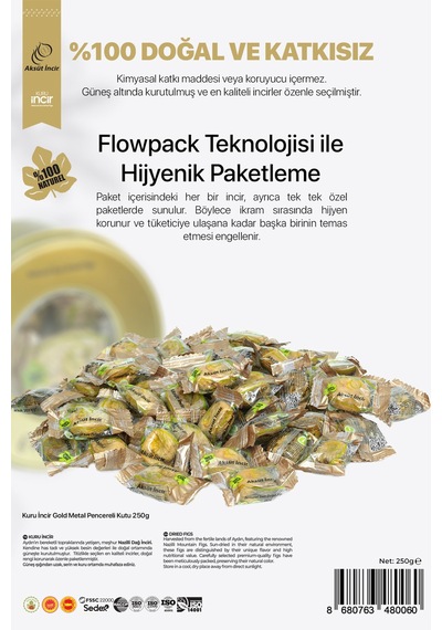 250g Kuru Incir Gold Metal Pencereli Kutu 250 G