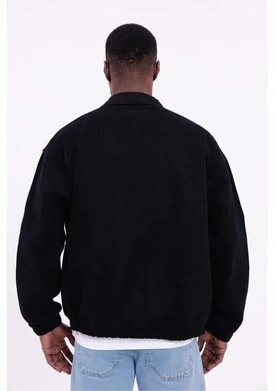 Freemen Erkek Basic Gabardin Kumaş Fermuarlı Oversize Mevsimlik Polo Yaka Ceket Siyah