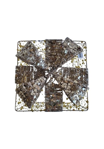 25x25 Cm Yılbaşı Hediye Paketi Metal Süs - Gold Gümüş Payetli Boncuklu Lüks Noel Ağaç Altı Dekorasyonu Diğer