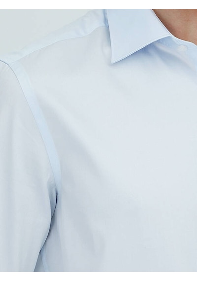 Kip Koyu Mavi Düz Slim Fit Uzun Dokuma Klasik %100 Pamuk Gömlek
