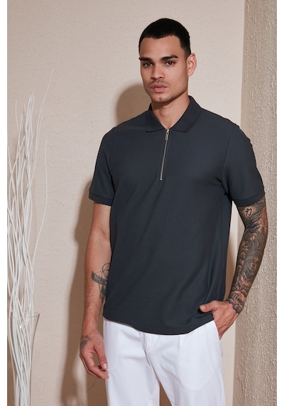 Buratti Pamuklu Regular Fit Fermuarlı Erkek Polo Yaka T Shirt 5902434 Antrasit