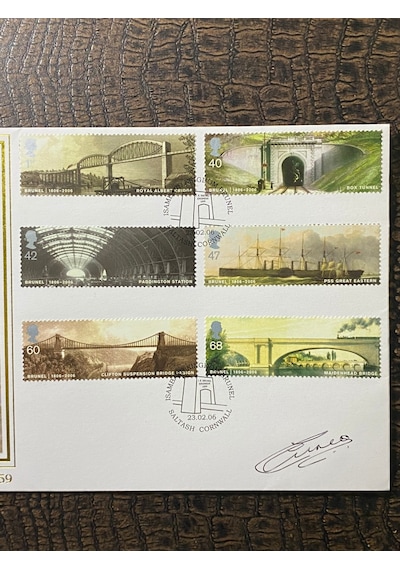 İngiltere Köprü Mimarı İsambard Kingdom Brunel Tren Köprüleri Temalı 2006 Limitli, Islak İmzalı, Tam Seri Pullu Buckingham Zarf Limited No: 279/350