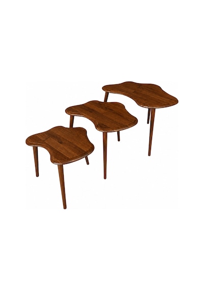 Ant Home Liza Model İskandinav Masif Kayın 3 Lü Zigon Sehpa Doğal Kayın Panel Vernikli Modern Tasarım Ceviz