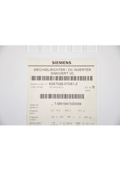 6se7026-0td61-z Sımovert Masterdrıves Vector Control Inverter Compact Unıt 2.el