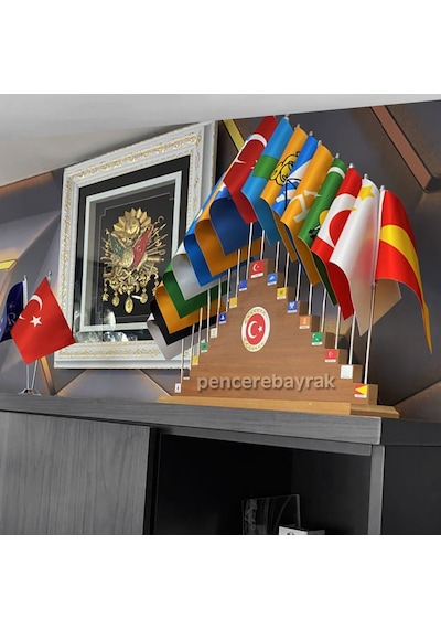 17 Türk Devleti Bayrakları Masa Bayrak Seti