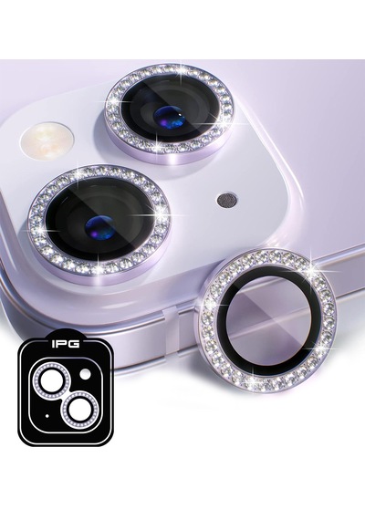 Apple Uyumlu iPhone 14 / 14 Plus İçin Ipg Kamera Lens Koruyucu - Taşlı - Mor