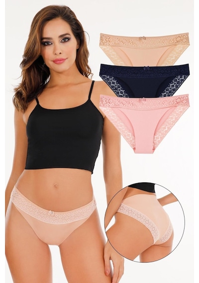 Sensu Kadın Lazer Kesim Dantelli Slip Külot 3'lü Paket Set - Kts3101 Model-2 Yeşil