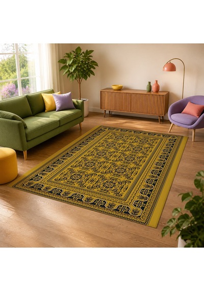 Kartela Halı Afgan Halı Jüt Taban Dokuma Halı Hardal Sarısı - 100 X 150 Cm