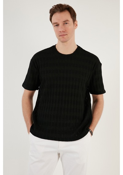 Buratti Pamuk Karışımlı Bisiklet Yaka Regular Fit Erkek T Shirt Cf24S218001 Siyah