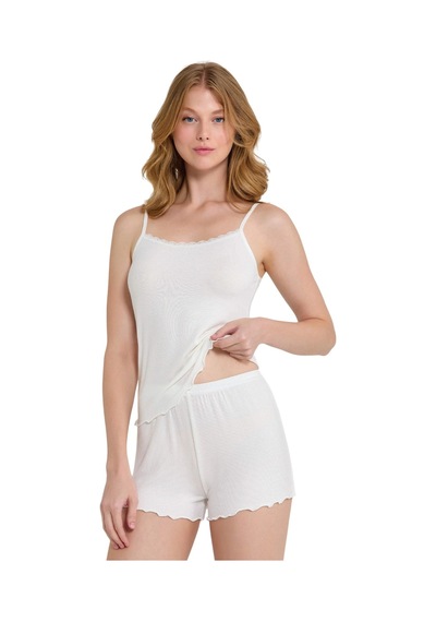 Berrak 7036 Kadın İp Askılı Şortlu Pijama Takım Ekru