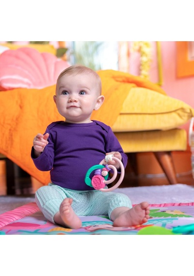 Pink Palms Tiki Oyuncak Çubuklu Bebek Jimnastik Aktivitesi Ve Yüz Üstü Geçirilen Zaman Matı, Oyuncak Çubuğu Ve 3 Oyuncak, Yenidoğan İle 3 Yaş Arası Bebekler İçin