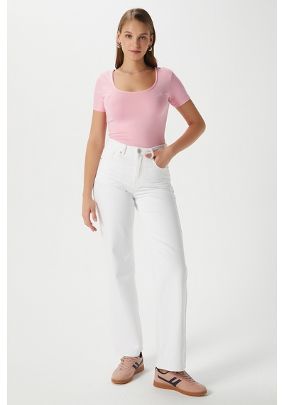 Ritnice Kadın Favor Lux Touch Yumuşak Doku U Yaka Pembe Bluz