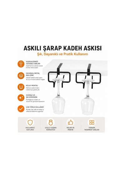 Kadeh Bardak Tutucu, Dolaba Sıkıştırmalı Metal Kadeh Askısı, Siyah Raf Altı Bardak Organizeri, Şarap Kadehi Düzenleyici, 2 Adet Çok Renkli