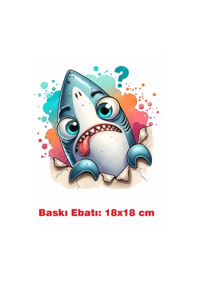 Köpekbalığı Ütü İle Yapışan Tekstil Kumaş Tişört Dtf Baskı 3604