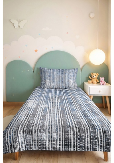 Mavi Çizgili Modern Genç Odası Tek Kişilik Pike Takımı-gri Geometrik 160x220cm Kapitone Yatak Örtüsü Kışlık Gölge Akışı