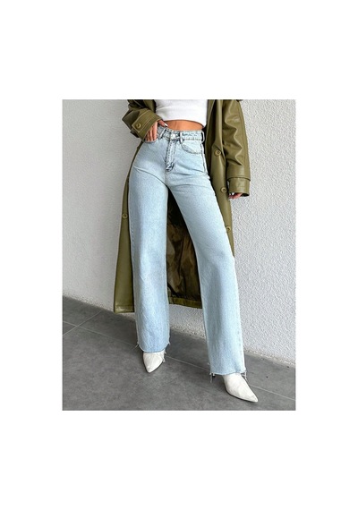 Kene Jeans Paça Kesik Yüksek Bel Buz Kar Boru Paça Kot Pantolon Buz Kar