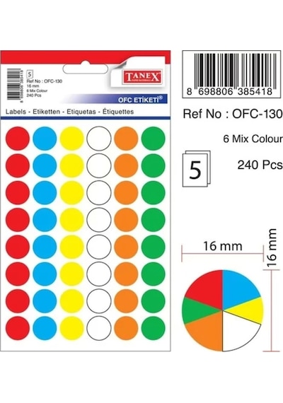 Ofc-130 16 Mm 5 Li Mix Color Ofis Etiketi Diğer