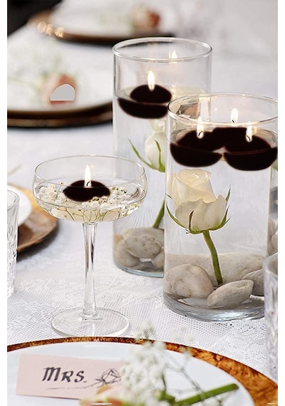 Float Siyah 24 Adet Yüzen Mum 4 Saat Yanan Tea Light Mum Kokusuz Terapi Mumu
