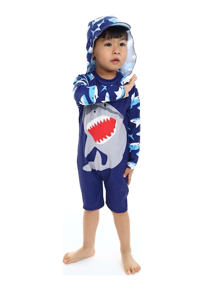 My Kids Wear Şapkalı Fermuarlı Uzun Kollu Mayo Koyu Mavi
