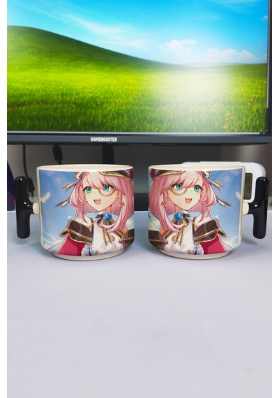 Charlotte Genshin İmpact Baskılı Seramik Lüks Kupa 1 Adet T Şeklinde Özel Siyah Kulp Dalga Kulp V4t Çok Renkli
