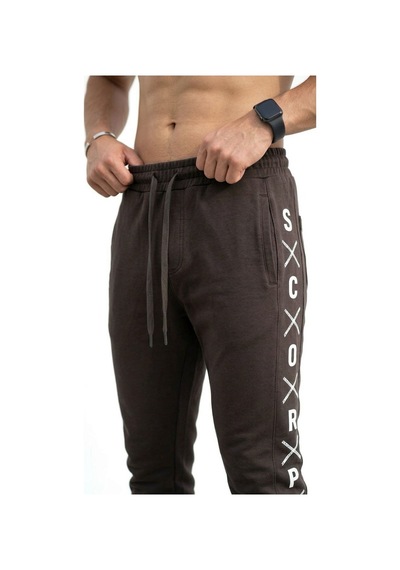 Plus Scorpion Erkek Slim Fit Eşofman Altı Yazılı Şerit Detaylı, Dar Paça Jogger Pantolon Kahverengi