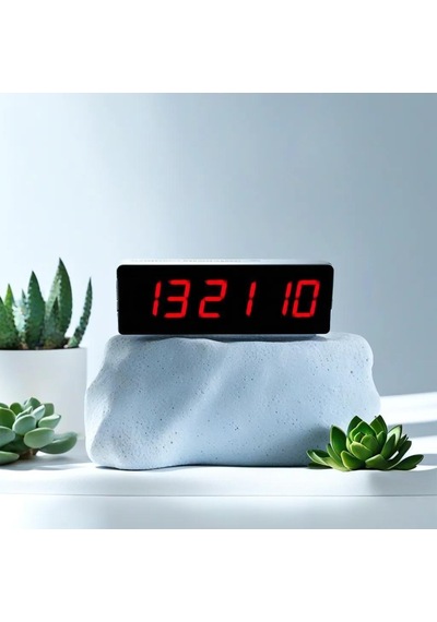 Çift Taraflı Saniyeli Dijital Led Duvar Ve Masa Saati - Kırmızı Kasa Ölçüleri: 16x65 Cm