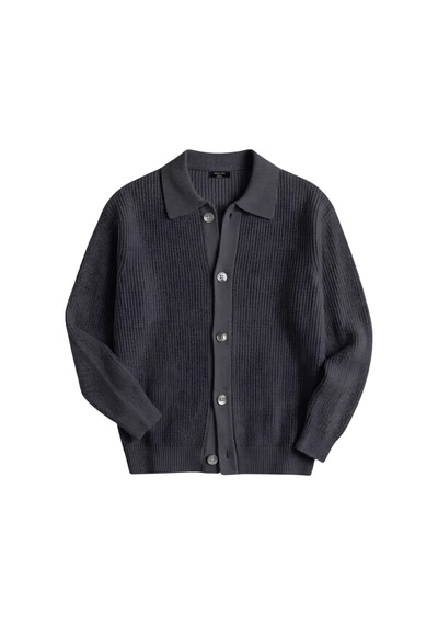 Genıus Store Erkek Hırka Oversize Kalıp Düğmeli Polo Yaka Triko Kazak Çekme/uzama Yapmaz Erkek-hırka Füme
