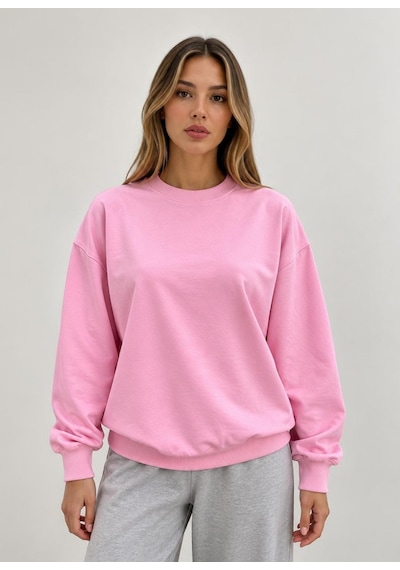 Kadın Şardonsuz İki İplik Sweatshirt Pembe