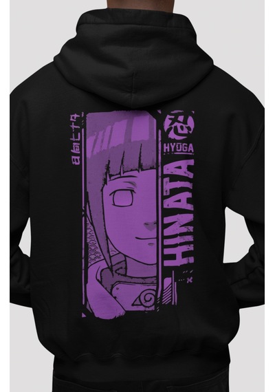 Sevbano Hinata Hyuga Naruto Anime Sırt Baskılı Unisex Oversize Penye Hood Siyah