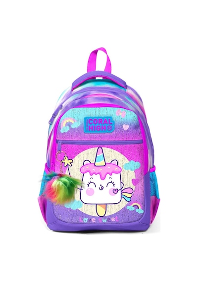 Coral High Kids Renkli Batik Unicorn Dondurma Desenli Üç Bölmeli Okul Sırt Çantası 23480