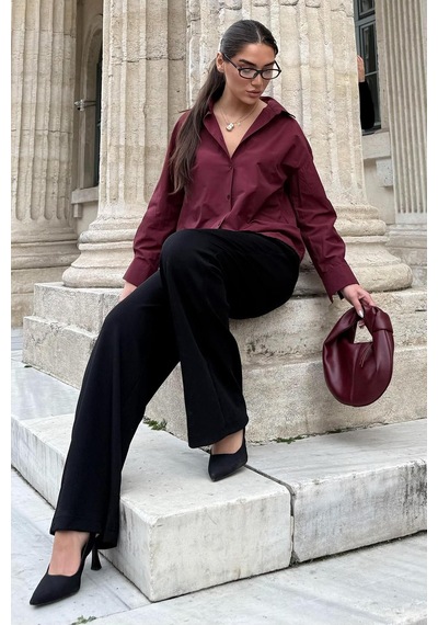 Madmext Bordo Basic Kadın Gömlek Mg2355 Bordo