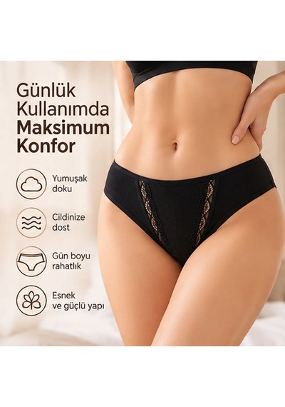 Elitse Kadın Pamuklu Zikzak İşlemeli Bikini Kesim Külot Siyah, Beyaz Dantel Detaylı Rahat Günlük İç Giyim Elitse Kadın Pamuklu Zikzak İşlemeli Bikini Kesim Külot Siyah, Beyaz Dantel Detaylı Rahat Günlük İç Giyim