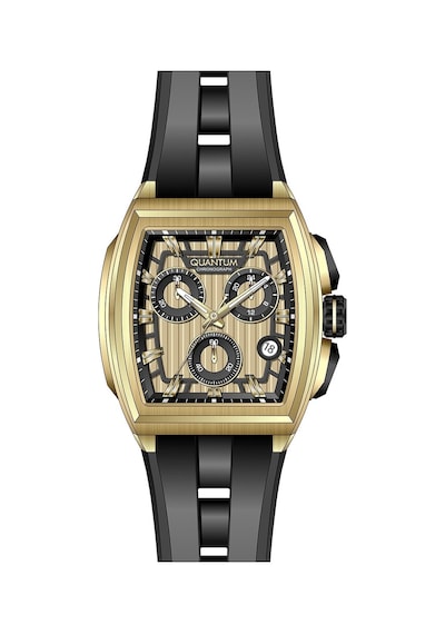 Quantum Hng1279.111 Quartz Silikon Siyah 47 Mm Erkek Kol Saati Altın