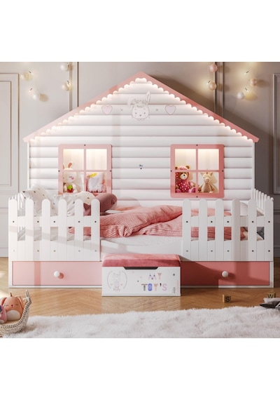 Meltem Kids Küçük Ev Çocuk Odası Montessori Karyola Pembe 100 x 200 CM Pembe