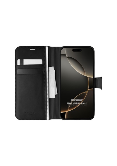 Microsonic Apple iPhone Uyumlu 17 Pro Max Kılıf Delux Leather Wallet Siyah -