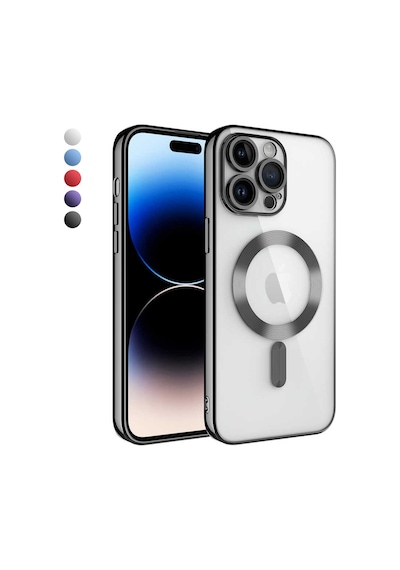 Apple Uyumlu iPhone 14 Pro Max Kılıf Magsafe Özellikli Metal Lazer Silikon Kapak