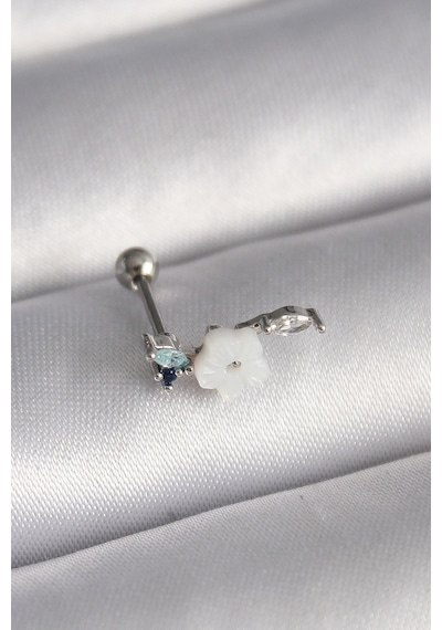 316l Çelik Gümüş Renk Zirkon Taş Detay Beyaz Çiçek Model Tragus Piercing - Tj-pr1357 Diğer