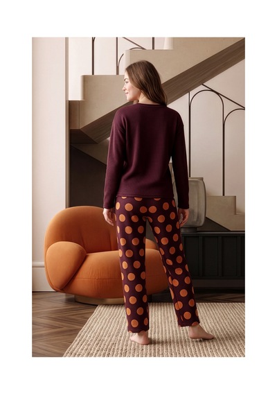 Nisanca Premium Soft Waffle Kadın Pijama Takımı Yumuşak Dokulu Sıcak Tutan Kışlık Uzun Kollu Pijama Bordo