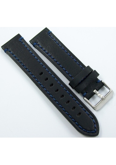 Bizon Siyah Deri Saat Kordonu 22Mm Lacivert Spor Dikişli Kayışı D (480009369)